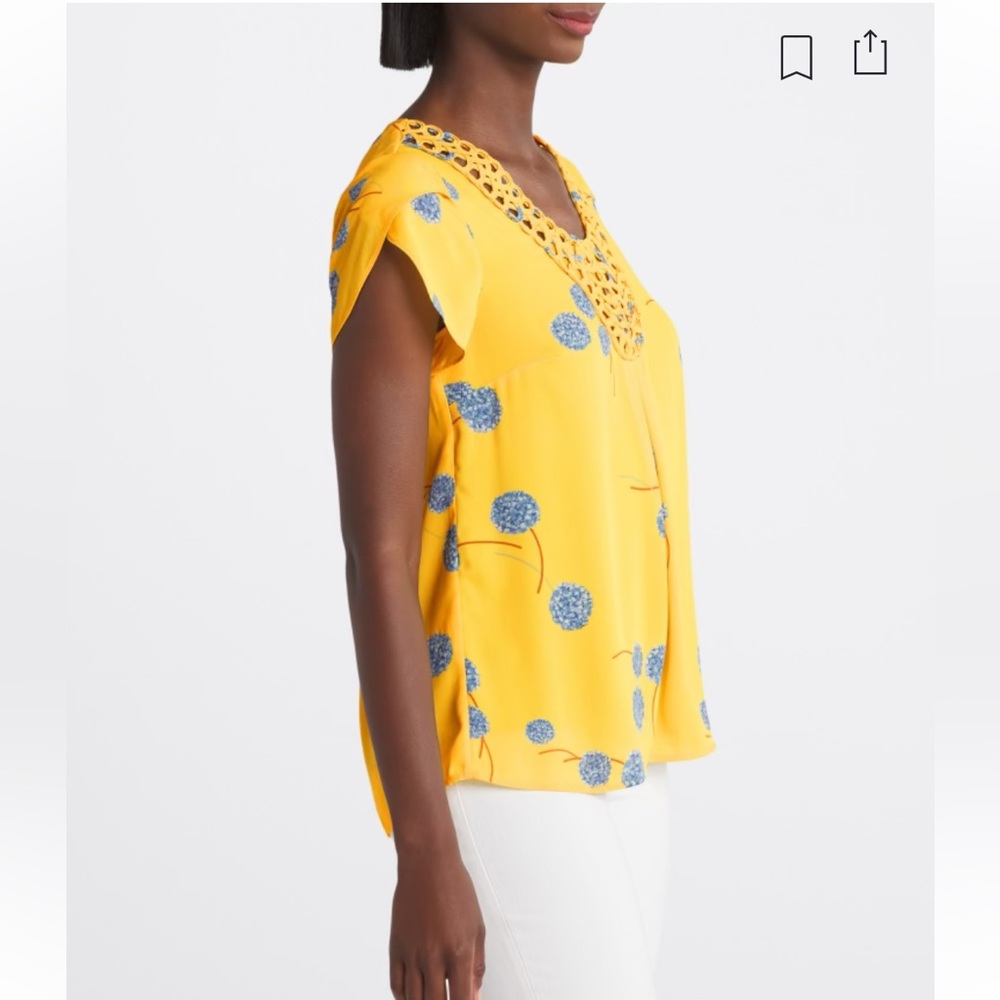 DANIEL RAINN Nayeli Crochet Detail Yellow Blouse Like New Sz L - Picture 9 of 10